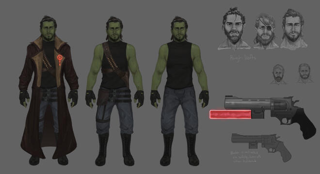 Concept art of a bearded orc character from Wulfesong