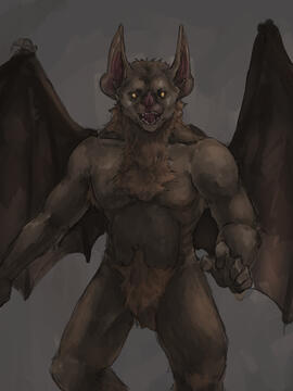 Image of a large anthro bat hovering in the air.